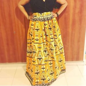 Grass-fields African Print Maxi Skirt Grassfields